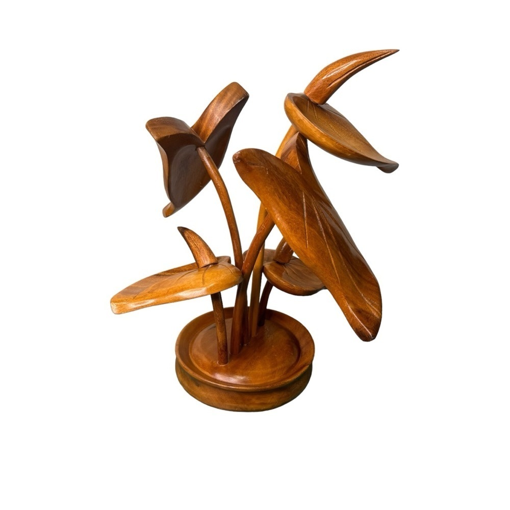 MCM Midcentury Modern Teak Lotus Leaf Wood Carved Art Sculpture